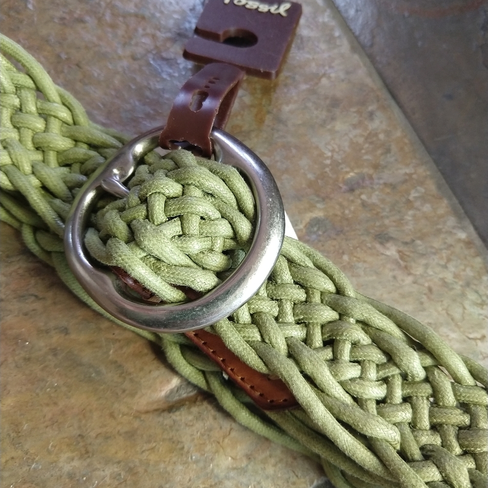 nwt FOSSIL woven green fabric belt S